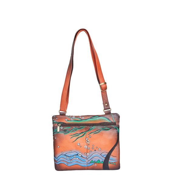 Hand-Painted Women's Leather Crossbody Sling Bag – Over the Shoulder Purses - Picture 2 of 7